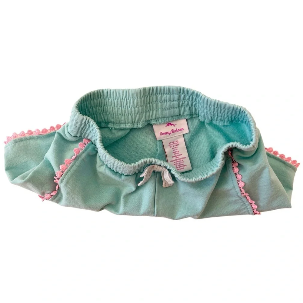 Girls Pom Trim Elastic Waist Shorts Bundle - Bright Yellow & Aqua Blue | S (5/6)